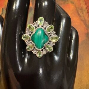 Malachite and Peridot Sterling Statement Ring